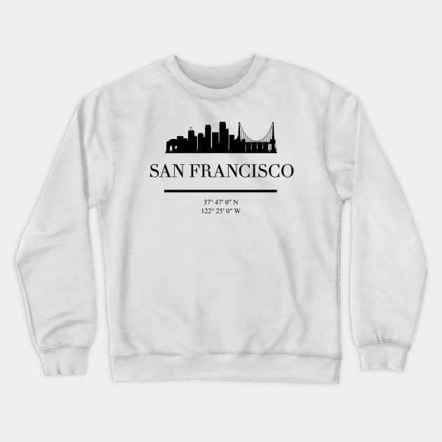 SAN FRANCISCO CALIFORNIA BLACK SILHOUETTE SKYLINE ART Crewneck Sweatshirt by deificusArt